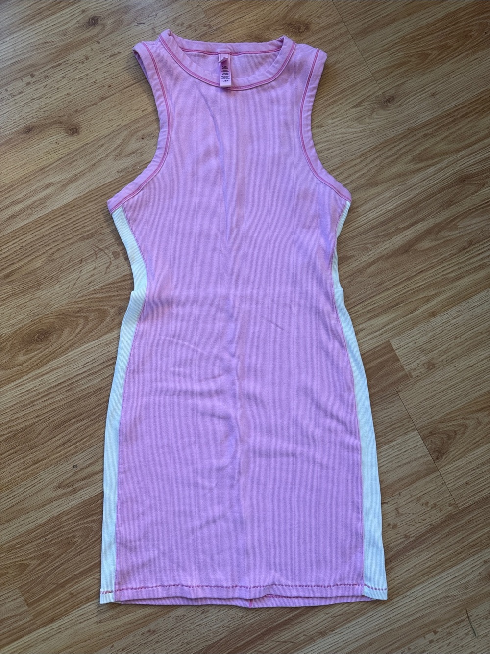 SKIMS Pink and White Sleeveless Mini Dress